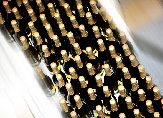 sparkling bottles lined up