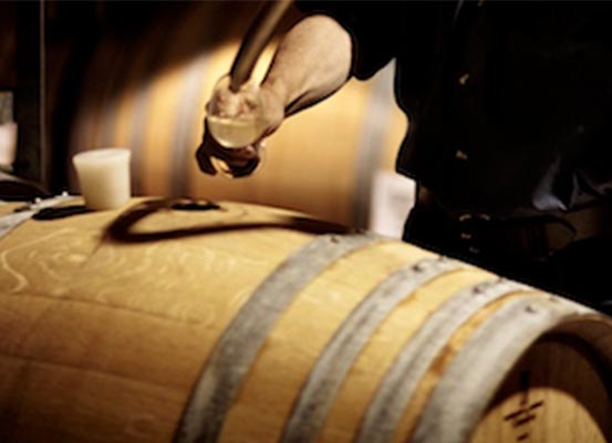 white wine being inspected from a barrel