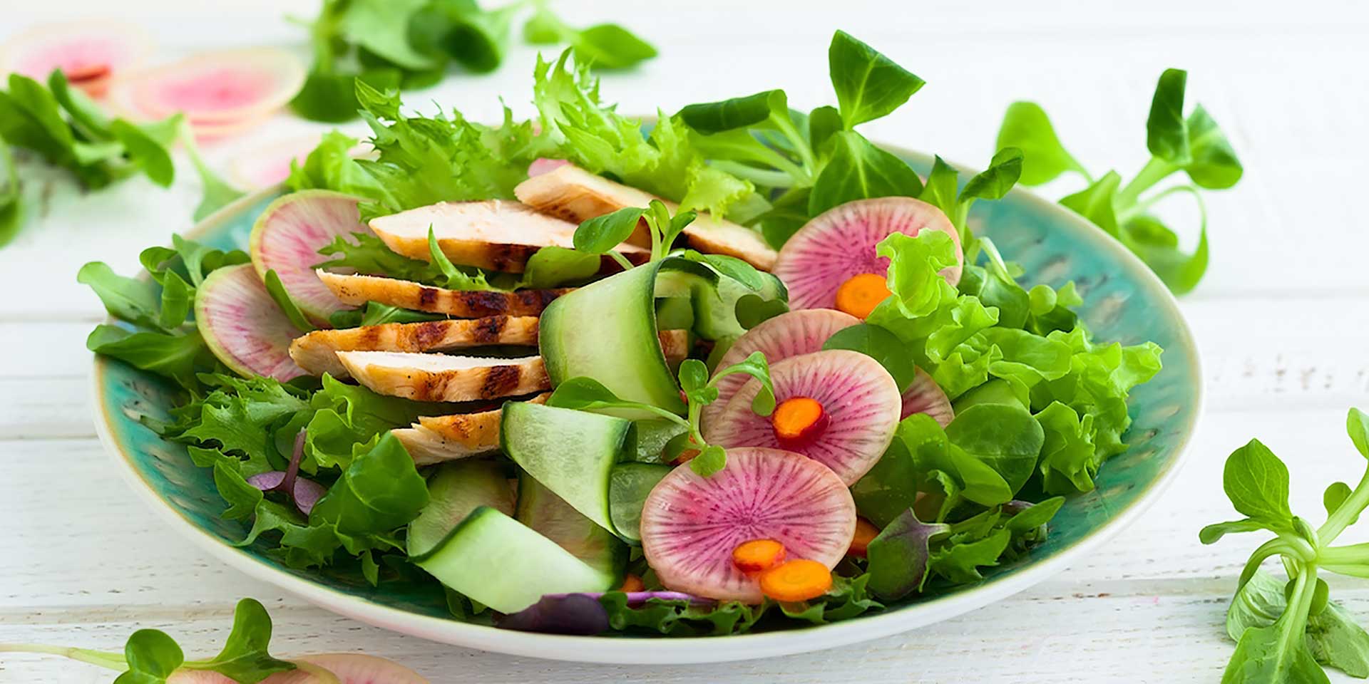 Grilled Chicken with Cucumber and Radish Salad