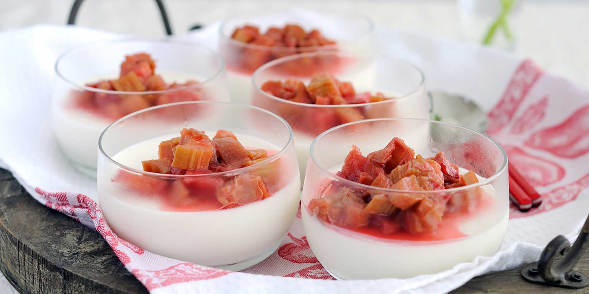 Vanilla Panna Cotta with Moscato Poached Rhubarb