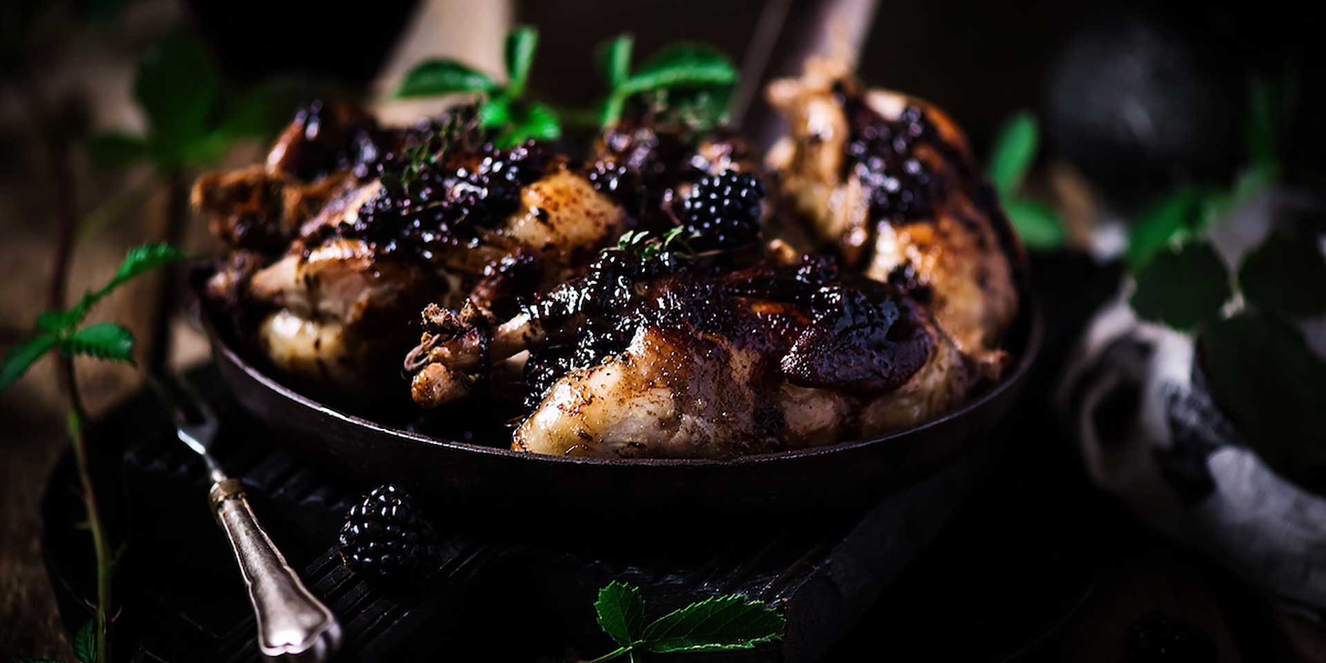 Roast Quail with Spiced Blackberry Sauce